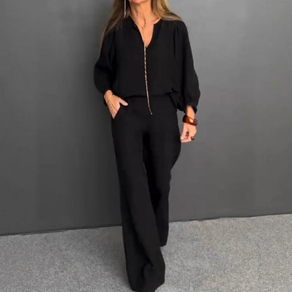 Set Cristina din bumbac și in - Pantaloni eleganți cu croială dreaptă