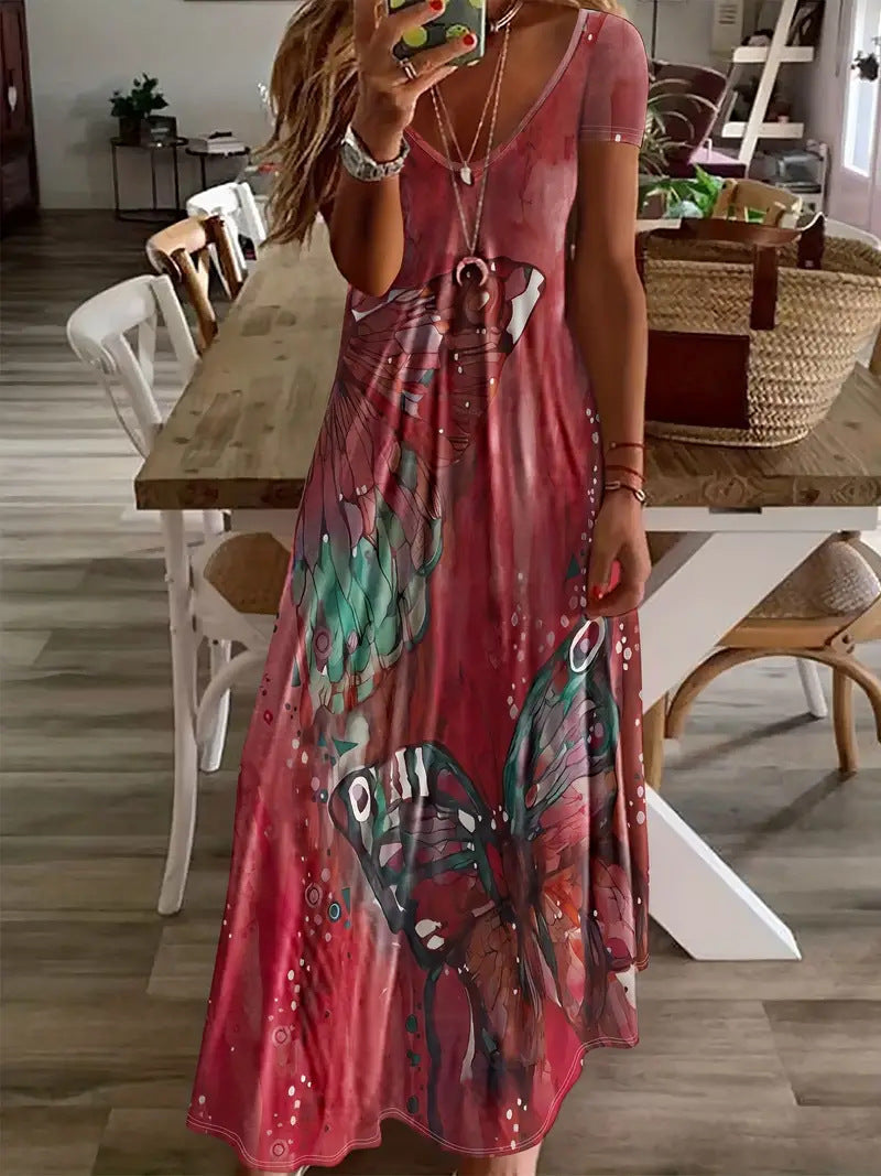 Rochie maxi Cristina Gore cu imprimeu boem și fluturi