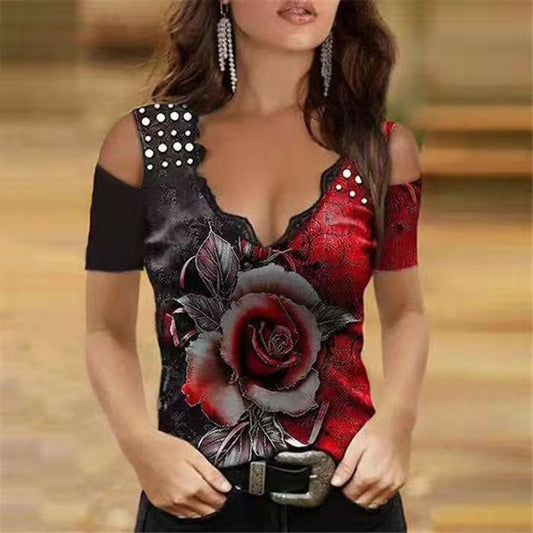 Tricou de vară Cristina Gore cu imprimeu romantic de trandafiri