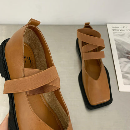 Pantofi Cristina retro cu vârf pătrat - Confort la toc jos