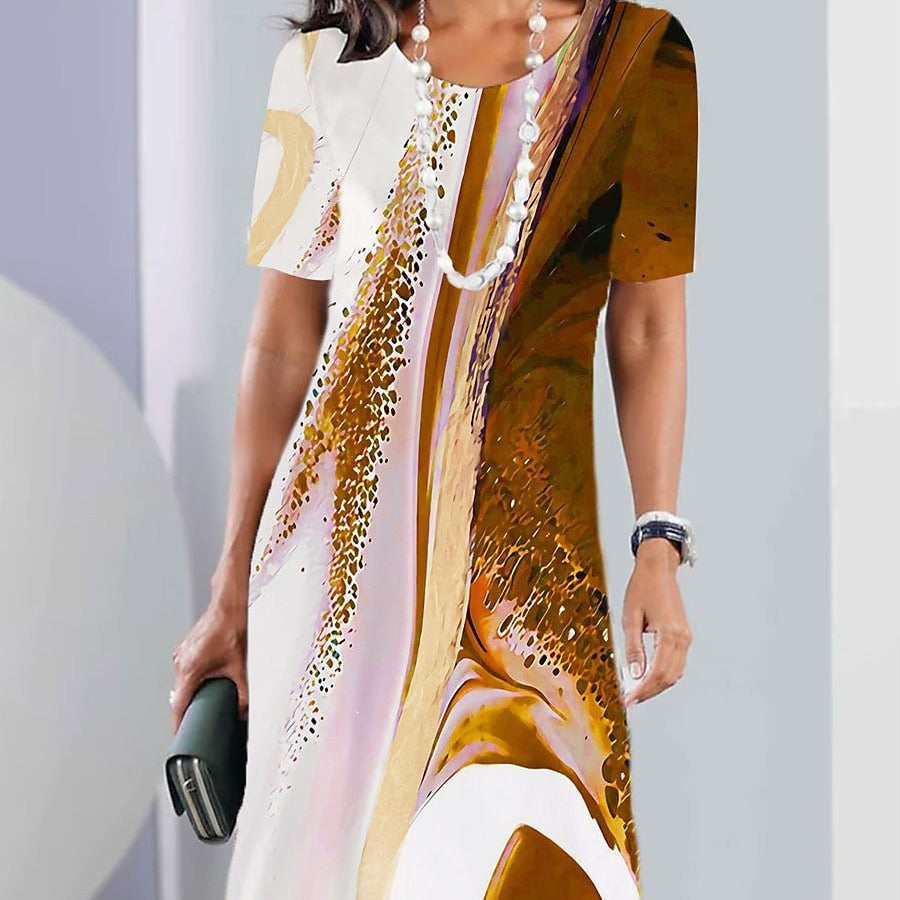 Rochie trapez Cristina – Imprimeu artistic și confort