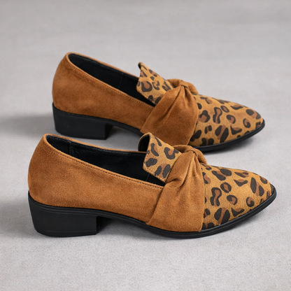 Pantofi cu imprimeu leopard și fundă Cristina - Mocasini la modă
