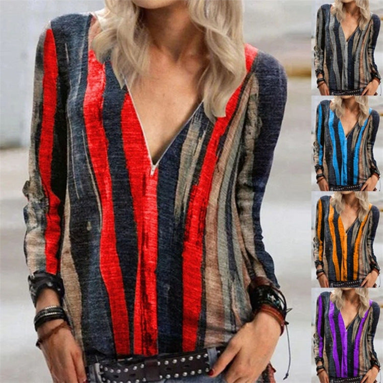 Vibrant Stripe Cristina Gore V-Neck Zip Top