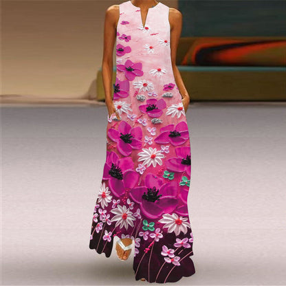 Rochie maxi cu imprimeu vibrant Cristina Gore, fără mâneci