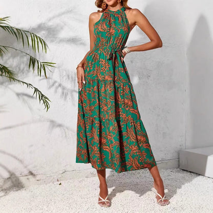 Rochie de vară fără mâneci cu imprimeu floral boho Cristina Gore