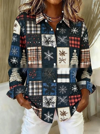 Bluză cu mânecă lungă în carouri, cu blocuri de culoare, Cristina Gore