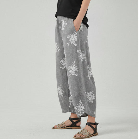 Pantaloni largi din bumbac cu imprimeu floral de Cristina Gore