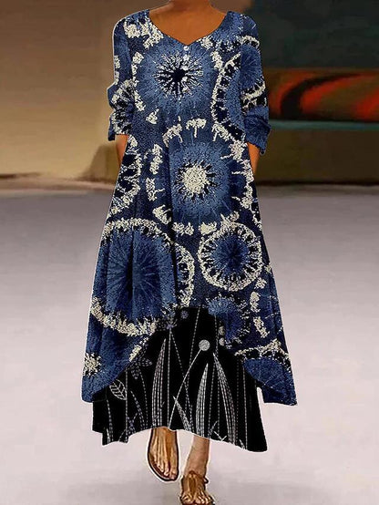 Rochie maxi cu imprimeu Cristina - Tiv și mâneci asimetrice