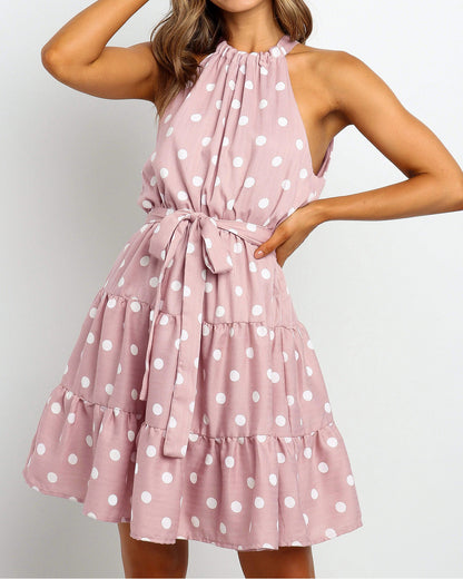 Rochie elegantă cu buline, model halter, de Cristina Gore