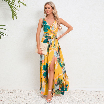 Rochie maxi cu decolteu în V și imprimeu floral de Cristina Gore
