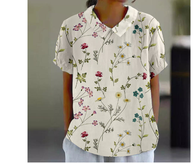 Top cu guler rotund imprimat Cristina - Model floral delicat