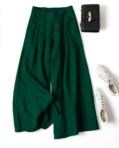 Pantaloni Cristina cu talie înaltă și croială largă - Bumbac și in