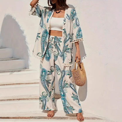Chic Printed Cristina Gore Cardigan Pants Set