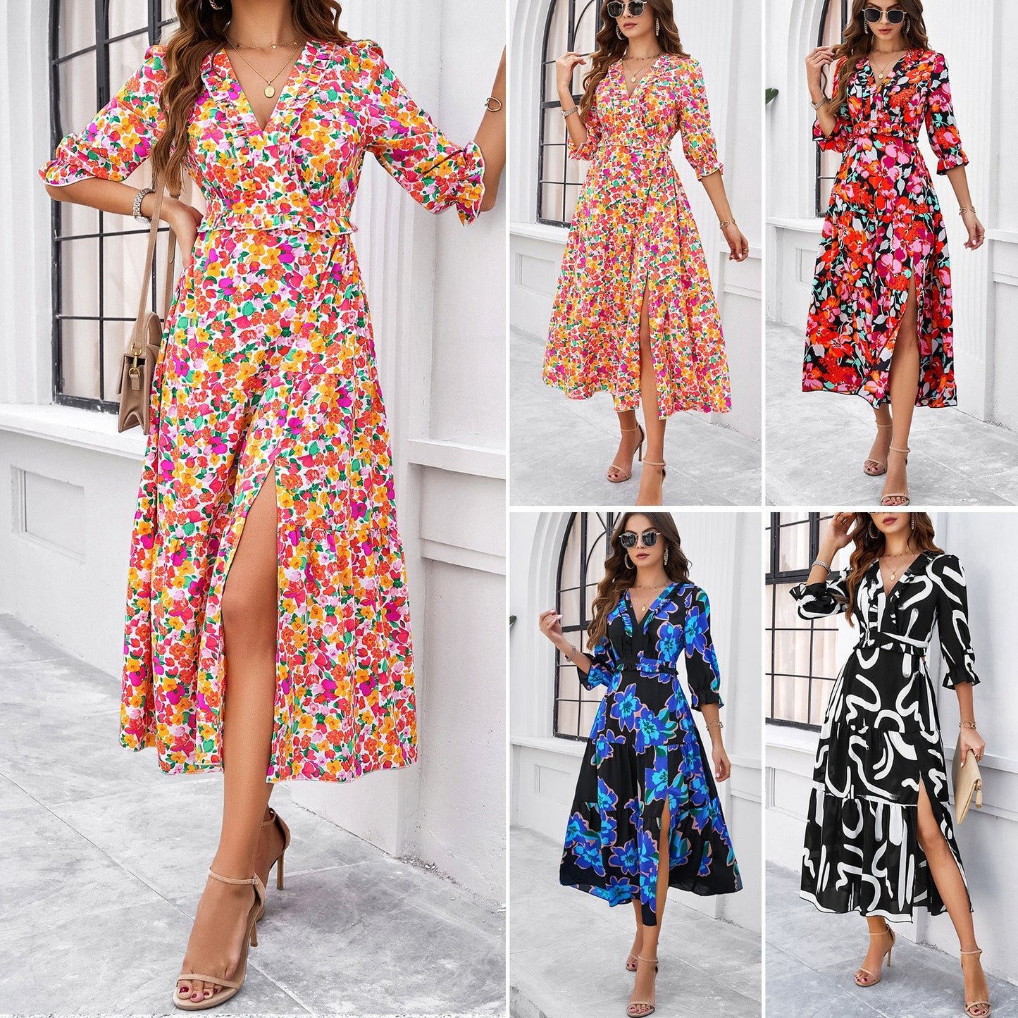 Rochie midi elegantă de vacanță Cristina Gore cu imprimeu floral