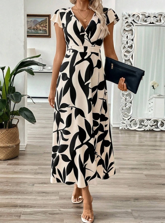 Rochie maxi elegantă cu imprimeu și decolteu în V de Cristina Gore