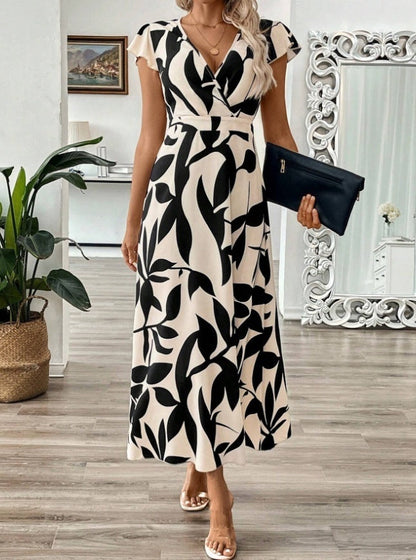 Rochie maxi elegantă cu imprimeu și decolteu în V de Cristina Gore