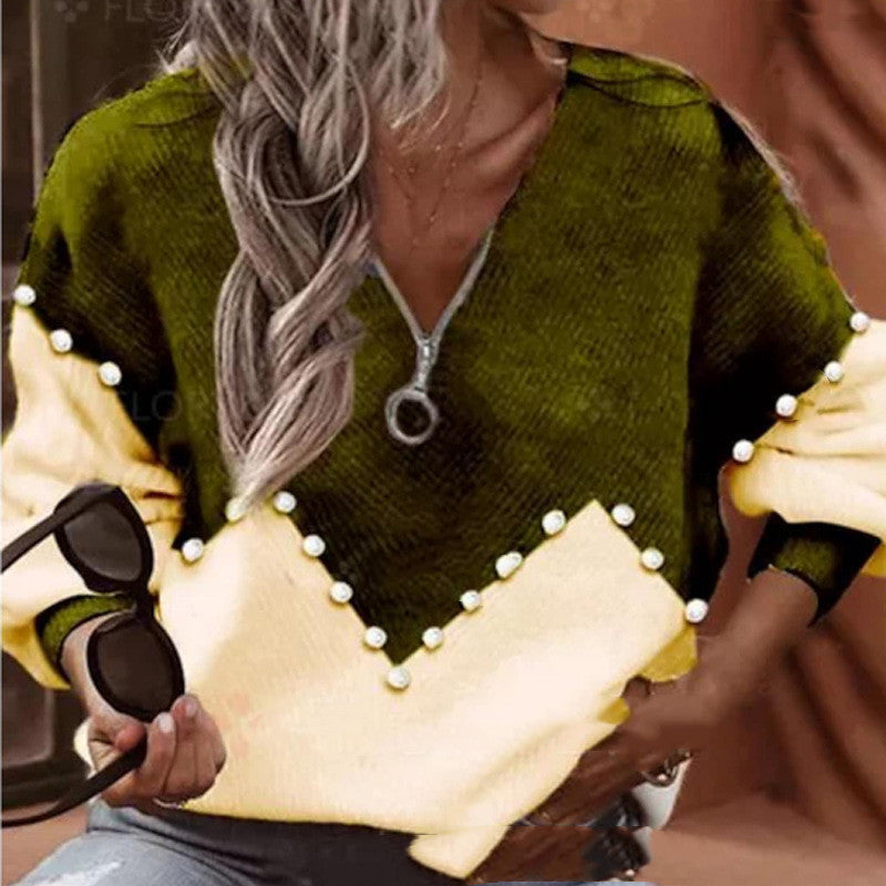 Chic Pearl Trim Cristina Gore Knitted Sweater Blouse