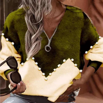 Chic Pearl Trim Cristina Gore Knitted Sweater Blouse