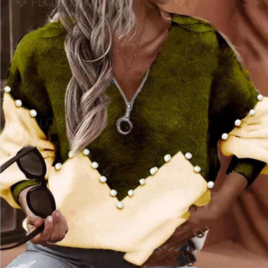 Chic Pearl Trim Cristina Gore Knitted Sweater Blouse