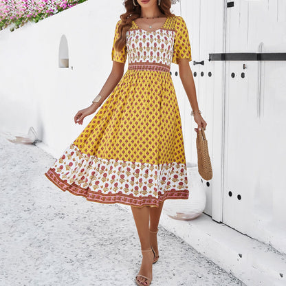 Rochie midi de vară Cristina Gore cu imprimeu boho