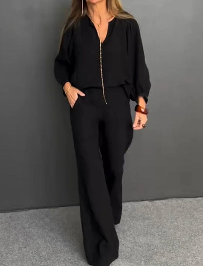 Set Cristina din bumbac și in - Pantaloni eleganți cu croială dreaptă