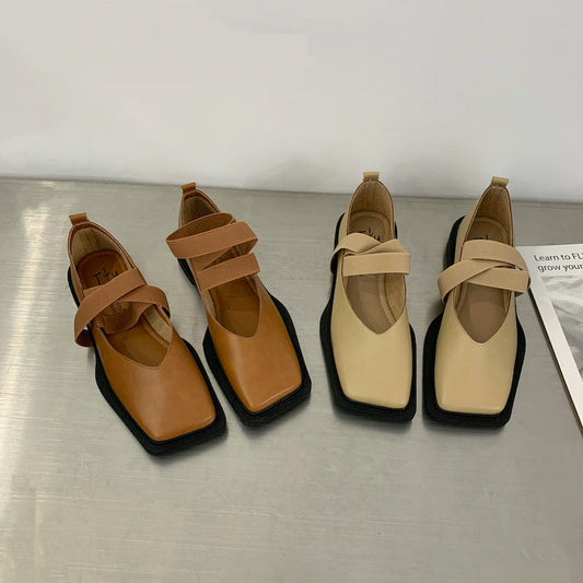 Pantofi Cristina retro cu vârf pătrat - Confort la toc jos