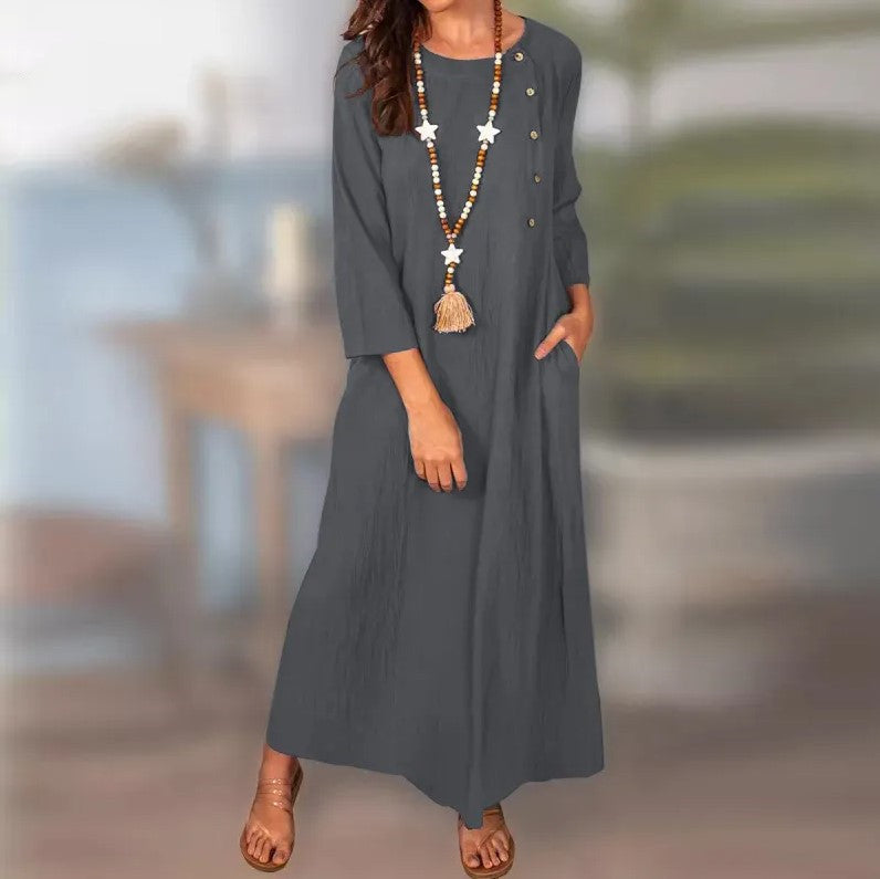 Rochie vintage din in cu mânecă lungă de Cristina Gore