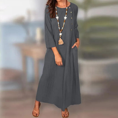 Rochie vintage din in cu mânecă lungă de Cristina Gore