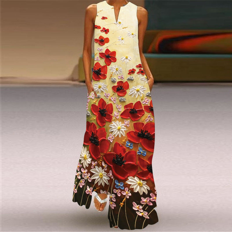 Rochie maxi cu imprimeu vibrant Cristina Gore, fără mâneci