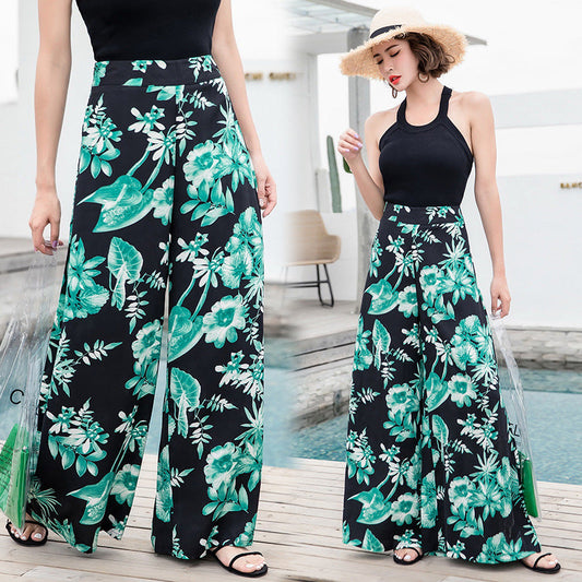 Pantaloni boemi cu croi larg Cristina - Talie înaltă, stil floral