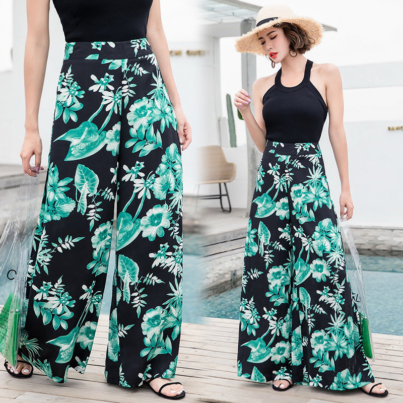 Pantaloni boemi cu croi larg Cristina - Talie înaltă, stil floral