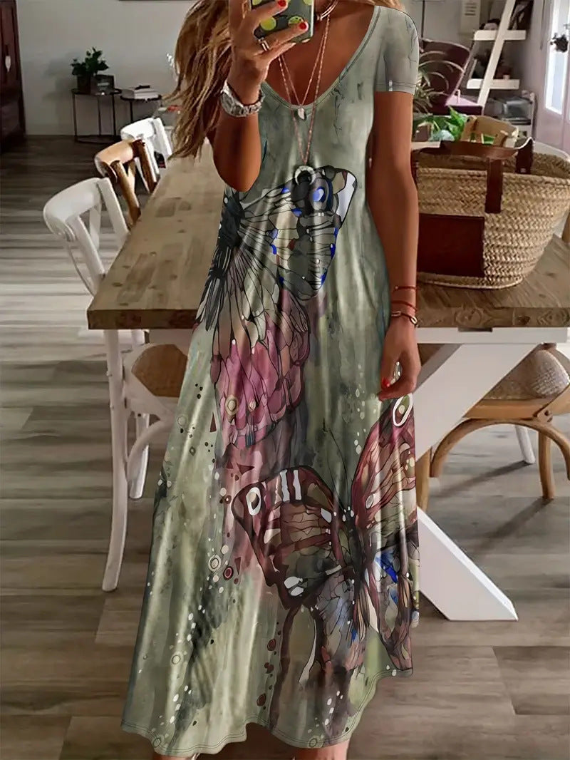 Rochie maxi Cristina Gore cu imprimeu boem și fluturi