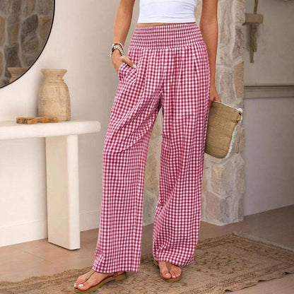 Pantaloni sport în carouri, casual, lejeri, la modă, cu picior larg, cu buzunare