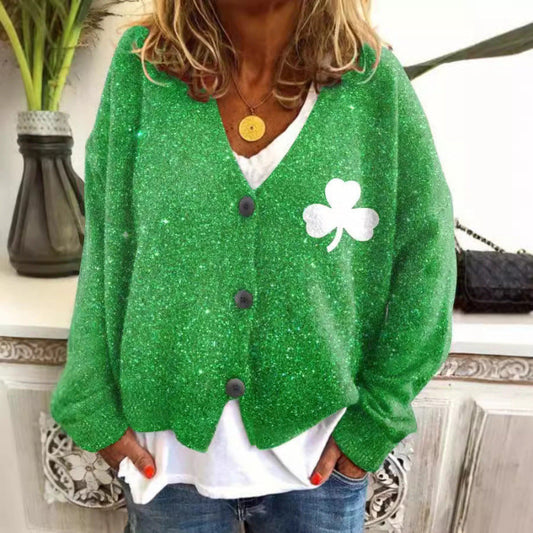 Cardigan casual Cristina Gore cu imprimeu abstract vibrant