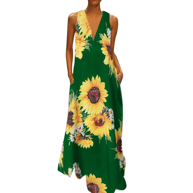 Rochie maxi fără mâneci cu imprimeu floral boho Cristina Gore