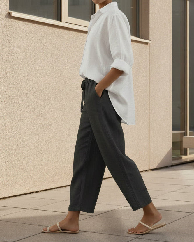 Pantaloni eleganți crop din bumbac și in, Cristina Gore