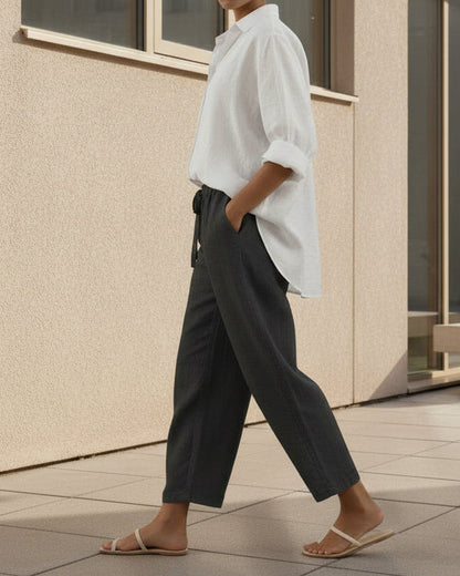Pantaloni eleganți crop din bumbac și in, Cristina Gore