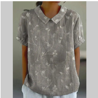 Top cu guler rotund imprimat Cristina - Model floral delicat