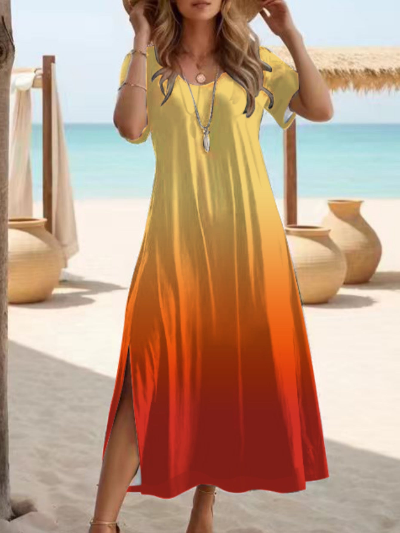 Rochie maxi elegantă cu crăpături de Cristina Gore