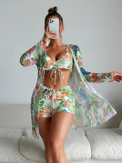Set bikini Cristina Gore cu imprimeu vibrant, format din trei piese