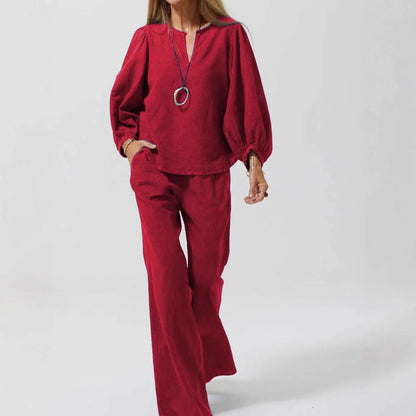 Set Cristina din bumbac și in - Pantaloni eleganți cu croială dreaptă