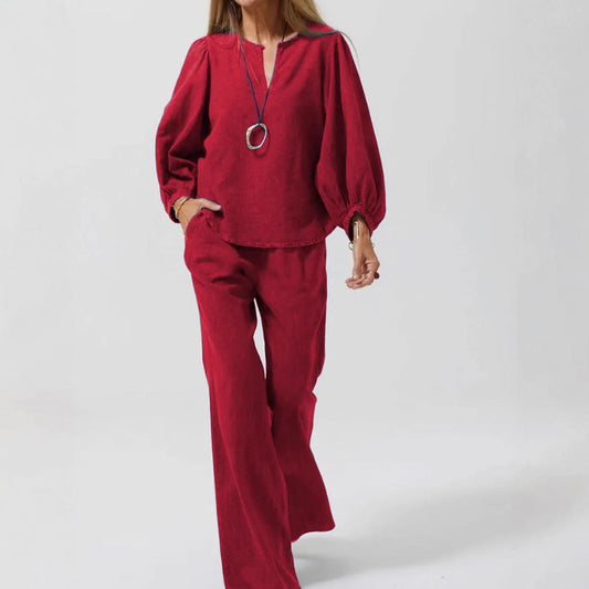 Set Cristina din bumbac și in - Pantaloni eleganți cu croială dreaptă