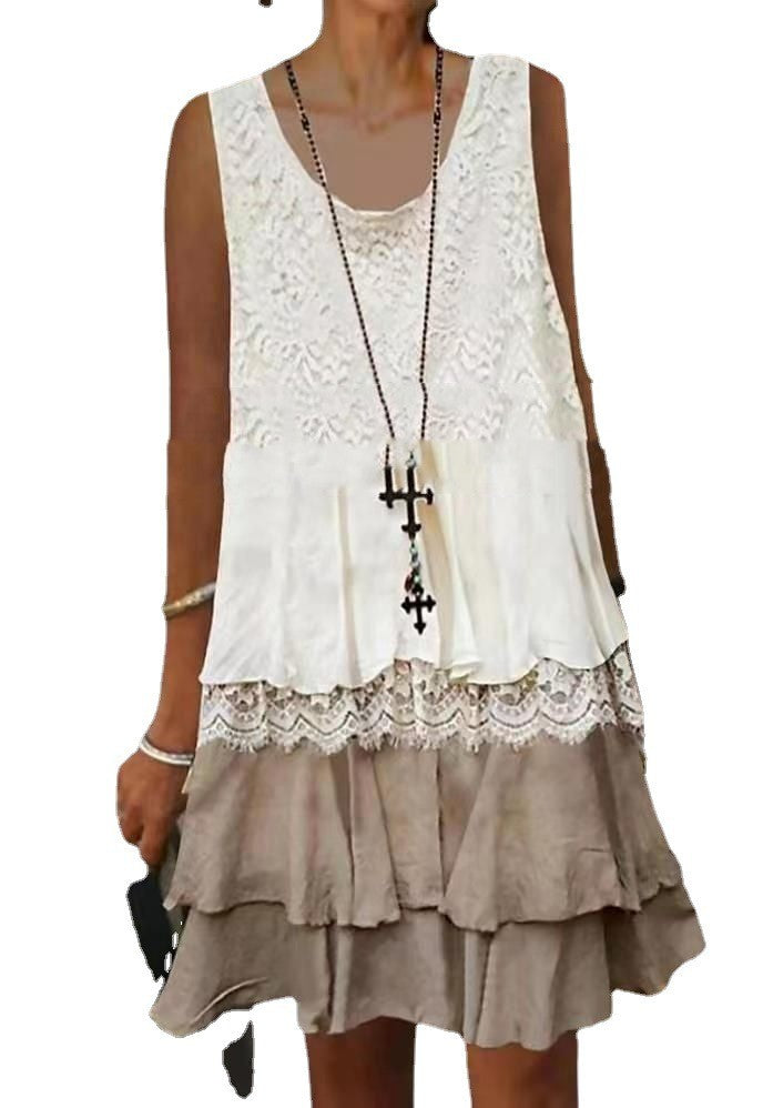 Rochie Cristina fără mâneci din dantelă – Suprapunere elegantă