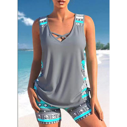 Costum de baie Cristina din două piese - Detalii din dantelă imprimată