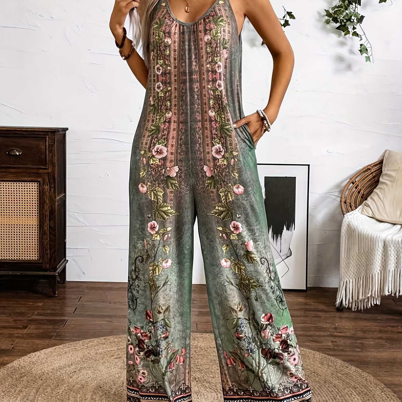 Salopetă cu imprimeu floral boho Cristina Gore