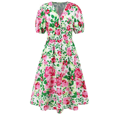 Rochie boemă cu decolteu în V, cu imprimeu floral, de Cristina Gore