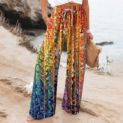 Pantaloni largi pentru femei cu imprimeu boho botanic Cristina Gore