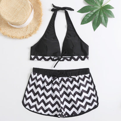 Set bikini elegant cu imprimeu zigzag Cristina Gore și pantaloni scurți
