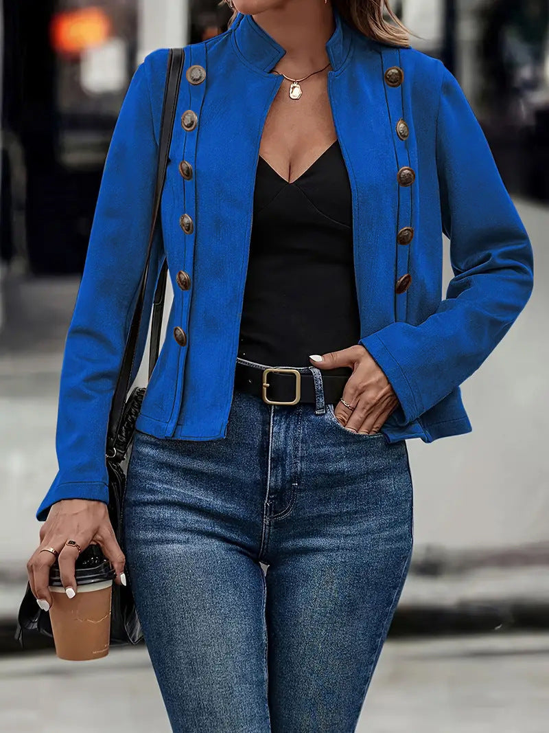 Jachetă scurtă Cristina pentru femei - Guler rotund elegant cu nasturi