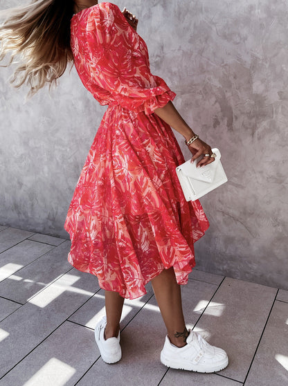 Rochie midi neregulată cu imprimeu floral Cristina Gore
